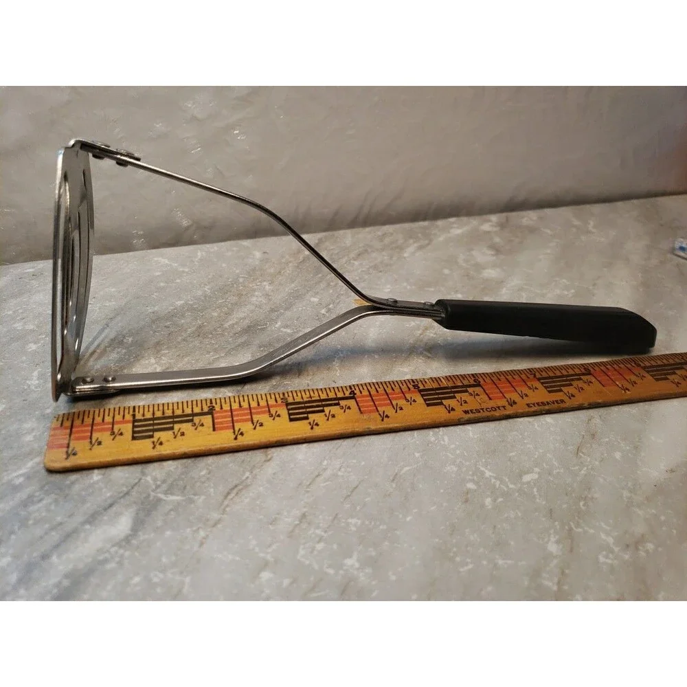 Vtg ACE Stainless Steel Slotted Potato Masher Retro Black Handle Made in USA